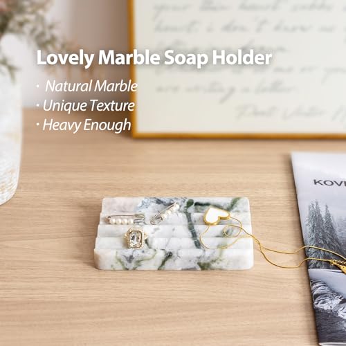 2 Pcs Soap Holder for Bathroom, Marble Soap Dish for Kitchen Countertop, Tray with Creative Wavy Design, Soap Saver for Bath Tub, Sponges, Italian Natural Stone(Bianco Palomino) - color: Bianco Palomino