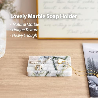 2 Pcs Soap Holder for Bathroom, Marble Soap Dish for Kitchen Countertop, Tray with Creative Wavy Design, Soap Saver for Bath Tub, Sponges, Italian Natural Stone(Bianco Palomino) - color: Bianco Palomino