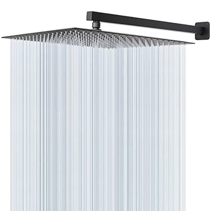 Shower Head with Extension Arm, High Pressure Square with ShowerArm, Stainless Steel Rainfall-Waterfall Full Body Coverage (16'' Shower with 20'' Arm, Matte Black) - color: Matte Black, size: 16'' Shower with 20'' Arm