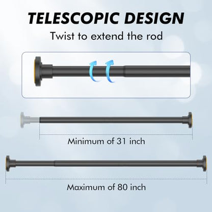 Black Shower Curtain Rod Tension 30 to 80 Inch,1 Inch Diameter Adjustable Tension Curtain Rod No Drilling,Shower Rods for Bathroom,No Rust - color: Black, size: 30" to 80"