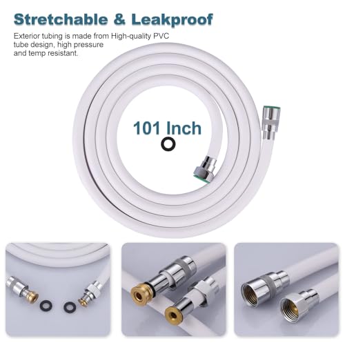 Shower Hose, 101 Inches Extra Long Shower Head Hose Extension for Bathing Toilet Cleaning Dogs Bathroom Bathing White Handheld Shower - color: White, size: 101inch