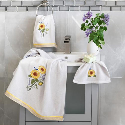 Jubilant 4-Piece Premium Towel Set, Vibrant Floral Applique, Luxurious Turkish Cotton, Soft & Durable, Elegant Bath Ensemble, 2 Bath 2 Hand Towels, Silver - color: Silver, size: 2 Pcs Bath 2 Pcs Hand Towel