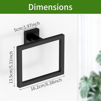 FLE Hand Towel Ring, Towel Rings for Bathroom Wall, 2 Pack, Black | Screw Mount Hardware, Stainless Steel Towel Hanger, Modern Square Hardware - color: Black