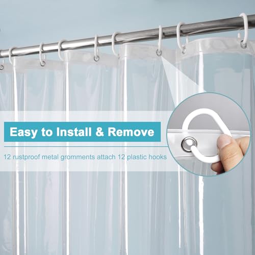 EurCross Heavy Duty Clear Shower Curtain Liner with 5 Magnet Weights, Waterproof PVC-Free PEVA Clear Plastic Shower Curtain for Bathroom 72 x 72 inches - color: Clear, size: 72"W x 72"L (Pack of 1)