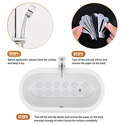 Secopad Non-Slip Bathtub Stickers, 24 PCS Shell Safety Bathroom Tubs Showers Treads Adhesive Decals Scraper (Clear) - color: Clear
