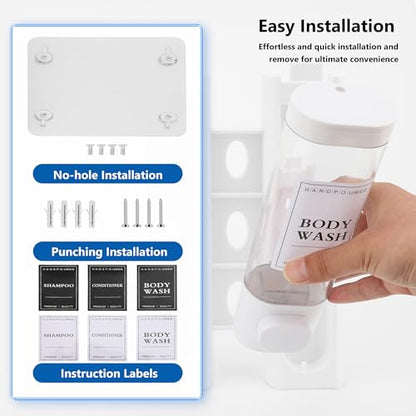 Shampoo and Conditioner Dispenser, 2 Chamber 300ml, Wall Mounted, White | Shower Soap Dispenser, Refillable Hand Soap Dispensers, Body Wash Dispenser for Bathroom, Kitchen, Hotel, Home - color: White, size: 2 Chamber