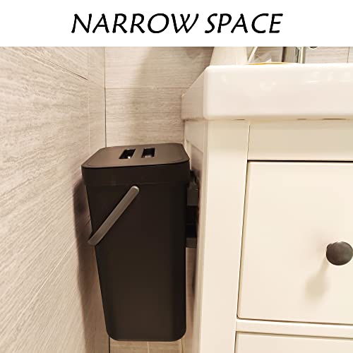 stonespace Under Sink Trash Can，Kitchen Compost Bin, 3.2 Gallon/12L, Black | Hanging Garbage Can for Kitchen/Bathroom/Cupboard,Wall Mounted, Plastic Food Waste Bin, RV Trash Can - color: Black, size: 12L/3.2GAL