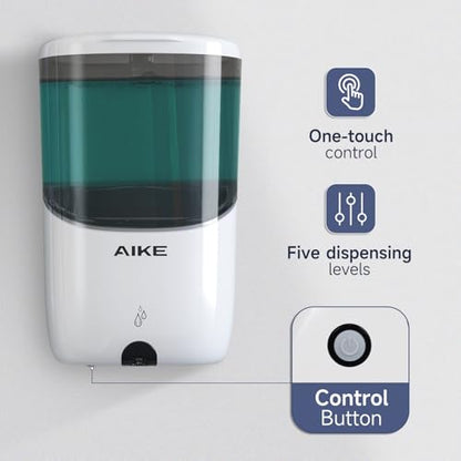 AIKE Liquid Automatic Soap Dispenser,Power by 4*AA Batteries for Bathroom | 5-level adjustable for Home and Small Business(Batteries Not Included),No-Drill and Screw Wall Mount for Space-Saving,AK1216 - color: White