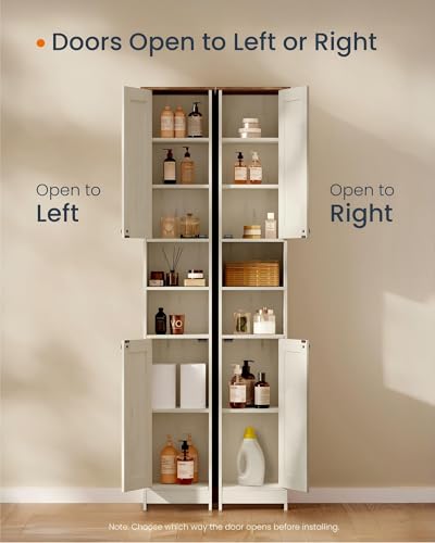 SONGMICS HOME Snapsemble Assembly Bathroom Storage Cabinet, 66.9-Inch Tall | Slim Narrow Freestanding Cabinet, 11.8-Inch Wide, Adjustable Shelves, Rustic White, HOPU Collection UBBC667WJ02S - size: 1 Pack