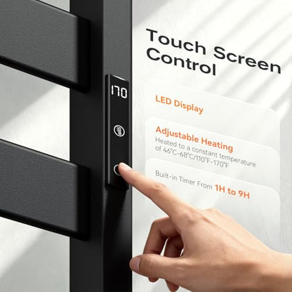 Heated Towel Rack for Bathroom - 6 Bars Towel Warmer Rack Wall Mounted with Intelligent Touch Screen Timer & Temperature Multi-Level Adjustments for Bathroom Shower Hot Tub Spa, Black - color: Black