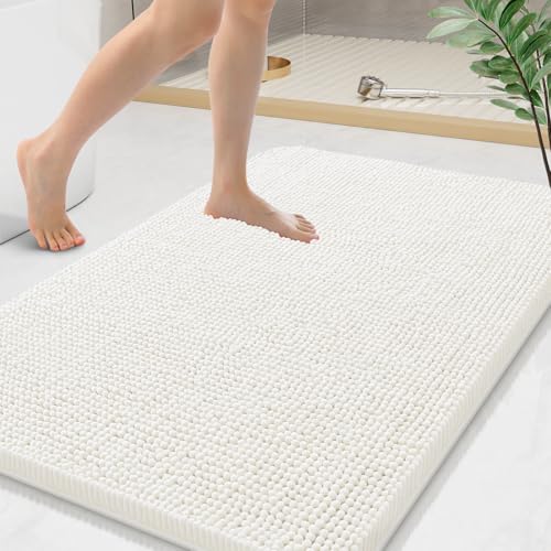 Arotive Bathroom Rugs 44x24, Extra Soft Absorbent Shaggy Chenille Bath Rugs, Machine Washable Rubber Backing Bath Mats for Bathroom Floor Tub and Shower, Home Decor Accessories, Ivory - color: Ivory, size: 44" X 24"