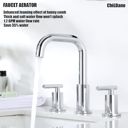 ChiLDano Bathroom Faucet 3 Hole, 2 Handle Chrome Bathroom Sink Faucet | Chrome 3 Hole Sink Faucet with Sink Drain and Water Faucet Supply Hose, Polished Silver Bathroom Water Faucets CH3166CP - color: Chrome
