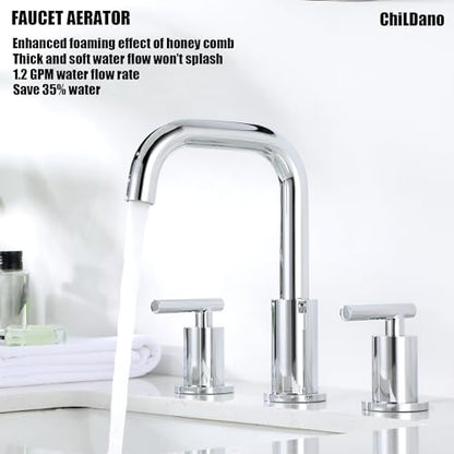 ChiLDano Bathroom Faucet 3 Hole, 2 Handle Chrome Bathroom Sink Faucet | Chrome 3 Hole Sink Faucet with Sink Drain and Water Faucet Supply Hose, Polished Silver Bathroom Water Faucets CH3166CP - color: Chrome