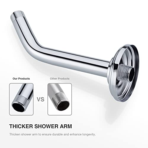 9 Inch Chrome Shower Arm and Flange Stainless Steel Angled Pipe | Wall Mounted Head Extension with Polished Finish, Gooseneck Curved Shower Neck - color: Chrome, style: 9 inch