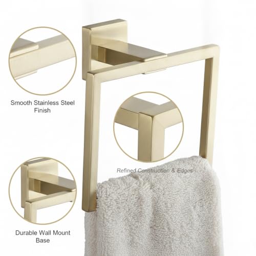 Homeowners Square Towel Ring, Stainless Steel Wall Mount Hand Towel Holder for Bathroom Vanity - color: Gold
