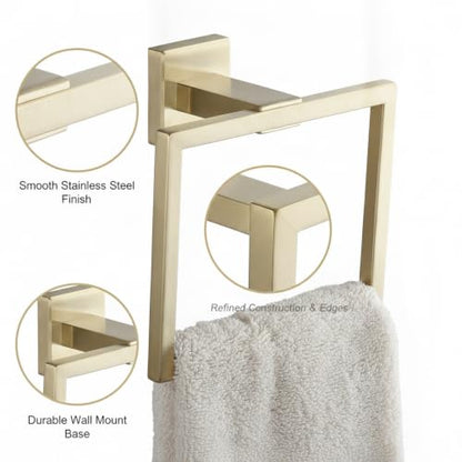 Homeowners Square Towel Ring, Stainless Steel Wall Mount Hand Towel Holder for Bathroom Vanity - color: Gold