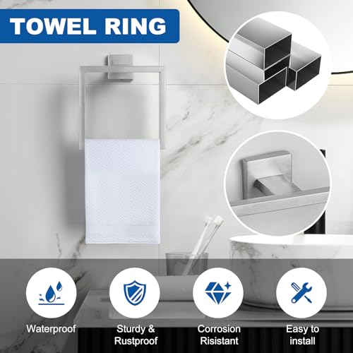 Cilee 15-Pieces Brushed Nickel Bathroom Hardware Set, 24 inch Towel Bar Set | Towel Bar, Square Towel Ring Toilet Paper Holder Towel Hook, Bathroom Accessories Wall-Mounted Stainless Steel Towel Rack Set - color: 15 - Brushed Nickel, size: 15 Pieces