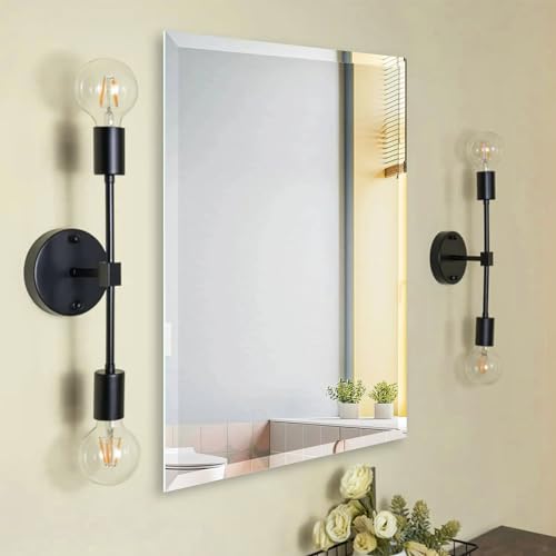 32x40 Inch Bathroom Mirror Frameless Beveled Edge Rectangle Wall Mirror Explosion Proof and Shatterproof Bathroom Vanity Mirror Wall Mounted Hang Firmly (Horizontal or Vertical) - size: 32"L x 40"W