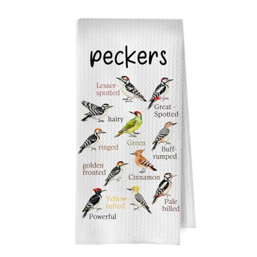 Bird Gifts Kitchen Towels - Peckers Decorative Waffle Dish Towels, Birding Gifts Hand Towel, Birding Tea Towel, 16x24 Inch - color: Birdwatching-02