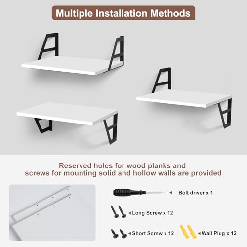 Tectocker-DOU 2 Pc Deep Floating Wall Shelves, Heavy Duty, 15.7×11.8, White | Easy Install, All Hardware Included. Holds 40 Lbs. Easy-Clean. For Living Room, Kitchen, Bathroom, Bedroom, Office. - color: White, size: 15.7W×11.8D