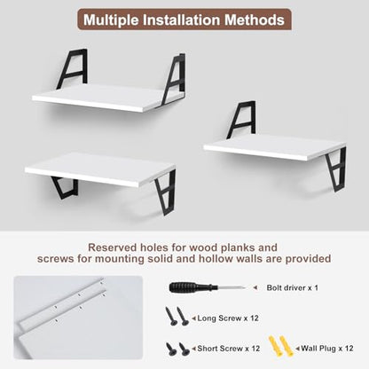 Tectocker-DOU 2 Pc Deep Floating Wall Shelves, Heavy Duty, 15.7×11.8, White | Easy Install, All Hardware Included. Holds 40 Lbs. Easy-Clean. For Living Room, Kitchen, Bathroom, Bedroom, Office. - color: White, size: 15.7W×11.8D