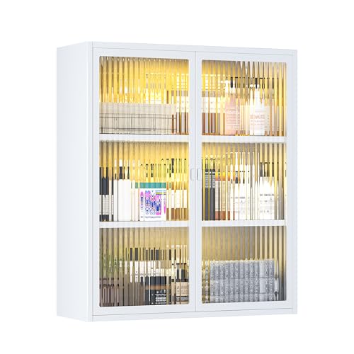 Bathroom Medicine Cabinet with Glass Doors & Sensor LED Lights, Over Toilet Bathroom Organizer, Space-Saving Wall-Mounted Storage for Living Room, Kitchen, Laundry Room (23.6" W x 27.6" H) - color: White, style: New Style