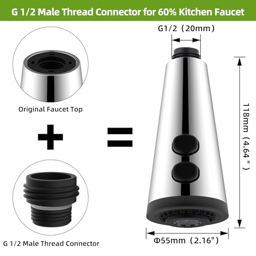 4 Function Kitchen Faucet Head Replacement, Universal Fit, Silver Chrome | NSF/ANSI/CAN 372 Certified, Pull Down Kitchen Sprayer Head, 15 Adapters Compatible with American Standard/Kohler/Moen/Delta - color: Chrome, style: 4 Modes Design
