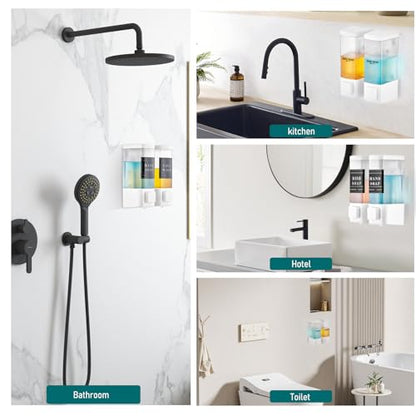 Pollock Shampoo and Conditioner Dispenser 2 Chamber * 500ML | Shower Soap Dispenser Wall Mounted, Body Wash Dispenser No Drill, Refillable Shower Dispenser for Bathroom - color: Blk-zt-53-w2