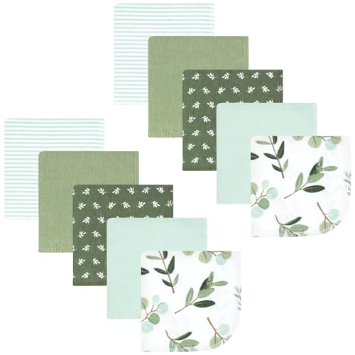 Hudson Baby Unisex Baby Flannel Cotton Poly Washcloths, Eucalyptus 10Pk, One Size - color: Eucalyptus 10pk