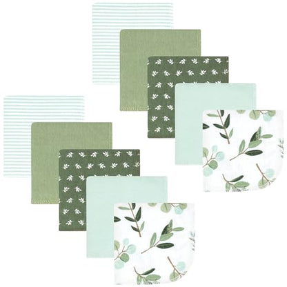 Hudson Baby Unisex Baby Flannel Cotton Poly Washcloths, Eucalyptus 10Pk, One Size - color: Eucalyptus 10pk