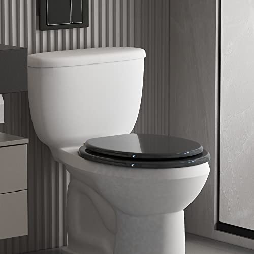 Round Toilet Seat Wood Toilet Seat Prevent Shifting with Zinc Alloy Hinges American Standard Size Toilet Seat Easy to Install also Easy to Clean(Round,Sparkling Black) - color: Navy Blue, size: Round