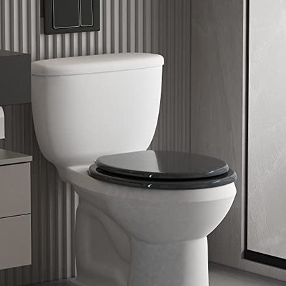 Round Toilet Seat Wood Toilet Seat Prevent Shifting with Zinc Alloy Hinges American Standard Size Toilet Seat Easy to Install also Easy to Clean(Round,Sparkling Black) - color: Navy Blue, size: Round