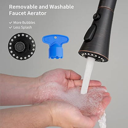 Hibbent 3-Function Pull Down Kitchen Faucet Head Replacement with 12 Adapters, NSF/ANSI/CAN 61 & CUPC Certified Sink Spray Nozzle, Compatible with Moen, Delta, Kohler Faucets, Oil-Rubbed Bronzed - color: Oil Rubbed Bronze