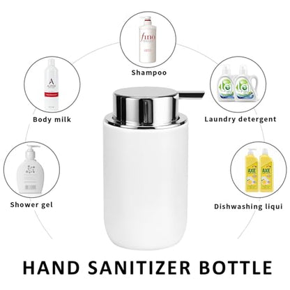 Soap Liquid Dispenser Ceramic with Easy-to-Press Pump Hand Liquid Dispenser for Shampoo Bathroom Countertop 13.5 oz - color: Liquid-silverwhite