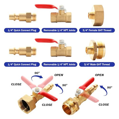 RV Winterize Blowout Adapter Kit,1/4" Quick Connect Plug 3/4" Garden Hose Thread with Ball Valve and Washers, Heavy-Duty Brass Fitting for RV, Boat, Camper, and Trailer Systems - style: RV Winterize Blowout Adapter Kit