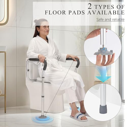 Toilet Safety Rail for Seniors, Toilet Grab Bars for Seniors and Disabled, Toilet Handles for Elderly with Adjustable Width and Height, 350 lb Weight Capacity | Fits standard and elongated toilets; non-slip foam grips and tool-free setup using existing se