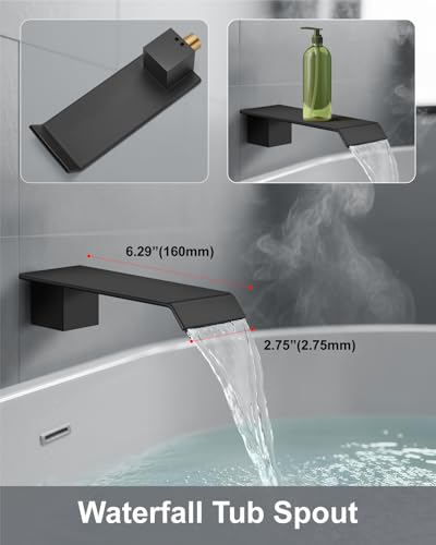 Aolemi Shower System with Tub Spout and Valve Matte Black | 10-Inch Square Wall Mounted Rainfall Shower Head and Handheld,3-Function Bathtub Shower Faucet Set - color: Black