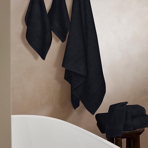 BOUTIQUO 6 Pack Cotton Towel Set, Contains 2 Bath Towels 27x54 inch, 2 Hand Towels 16x24 inch & 2 Wash Coths 12x12 inch, Ideal Everyday use, Ultra Soft Compact & Lightweight - Black - color: Black, size: 6 Piece Towel Set