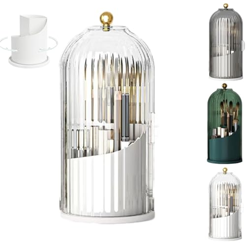Concealed Toothbrush Holder, Covered Toothbrush Holders for Bathrooms, 360 Rotating Clear Dustproof Waterproof 3 Slots Makeup Brush Holder, Toothbrush Makeup Brush Holders with Cover。 (white1) - color: White1
