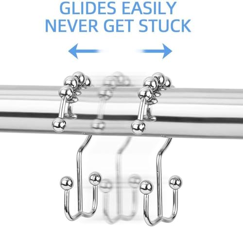 DAWNER Shower Curtain Hooks, Rust Proof Metal Easy Glide Double Rings, Stainless Steel Hangers for Bathroom Curtains, Set of 12, Polished Chrome - color: Chrome