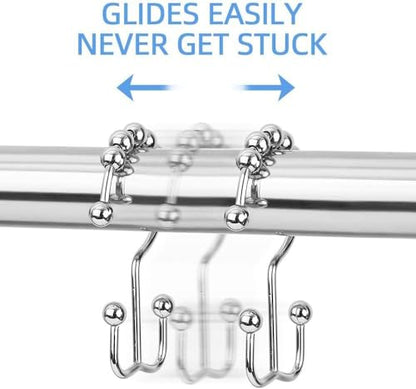 DAWNER Shower Curtain Hooks, Rust Proof Metal Easy Glide Double Rings, Stainless Steel Hangers for Bathroom Curtains, Set of 12, Polished Chrome - color: Chrome