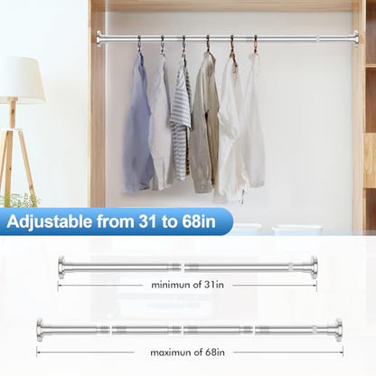 CorkLatta Chrome Shower Curtain Rod 31 to 68 Inch,1 Inch Diameter Adjustable Spring Tension Curtain Rod No Drilling Stainless Steel Telescoping Rod,No Rust | Stainless Steel Tension Curtain Rod Non slip, No Drill Shower Rods for Bathroom,Easy Install - co