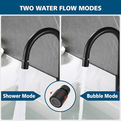 Swivel faucet aerator, 360° Swivel Kitchen Faucet Aerator, Dual-function 2-Flow Sprayer Faucet Head Replacement Kitchen Sink Faucet 55/64 inch Female Thread Faucet Extender (Matte Black-1) - color: Matte Black-1