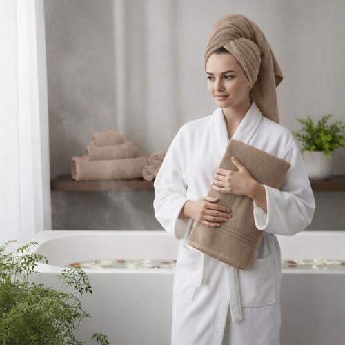 Light Brown Bath Towels for Bathroom, 100% Cotton, Thick, Soft, Luxury Bath Towels Set with 2 Extra Large Bath, 2 Hand, and 4 Washcloths – Plush, Absorbent, and Hotel-Quality Towels for Bathroom & Spa - color: Light Brown