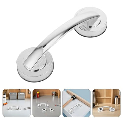 2pcs Suction Cup Grab Bars for Bathroom Safety – Thickened Large Silver Portable Support Handles with Strong Adhesive, Removable Non-Drill Shower Handrails for Seniors and Elderly
