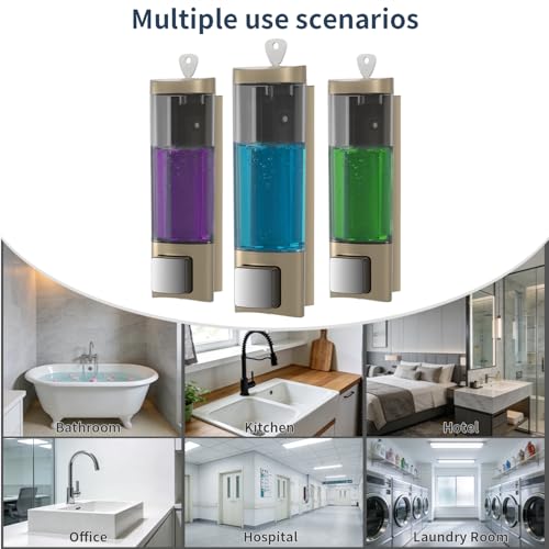 Manual Soap Dispenser Wall Mount, 6.76oz/200ml, No Drill, with Key, Gold | Shampoo Conditioner Body Wash Dispenser, Leak-Proof, Refillable, Home Kitchen Guest Bathroom Washroom Laundry Room Garage RV - color: Gold