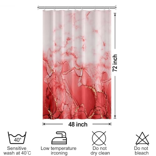 Red Marble Stall Waterproof Shower Curtain 48x72 inches | RV Small Shower Curtain Set for Bathroom, Abstract Modern, Machine Washable, Easy to Install with Hooks, Ombre White Red - color: Red, size: 48"W x 72"L (Pack of 1)