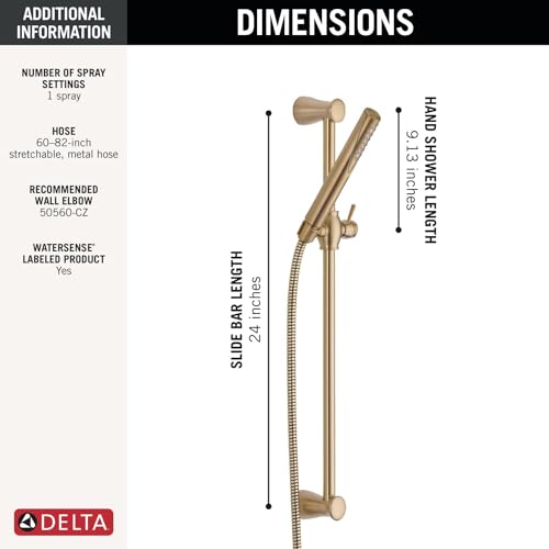 Delta Faucet Compel Slide Bar Hand Held Shower with Hose, Gold Handheld Shower Head, Slide Bar Hand Shower, Gold Handheld Shower, Detachable Shower Head, Champagne Bronze 7085-CZ - color: Champagne Bronze