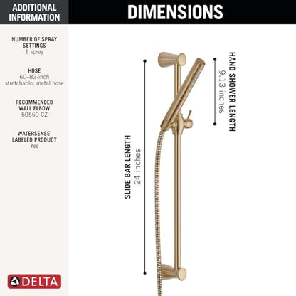Delta Faucet Compel Slide Bar Hand Held Shower with Hose, Gold Handheld Shower Head, Slide Bar Hand Shower, Gold Handheld Shower, Detachable Shower Head, Champagne Bronze 7085-CZ - color: Champagne Bronze