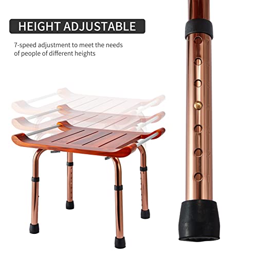 Teak Shower Bench with Handles, Shower Chair for Inside Shower, Height Adjustable Stool, Attached Shower Head Holder Skid pad, Supports Up to 300 Lbs Both Indoor and Outdoor use